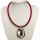 Fabric ribbon necklace red with pendant oval