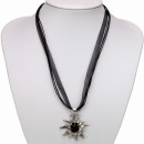 Organza necklace with pendant Edelweiss black