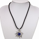Velvet ribbon necklace with pendant Edelweiss blue