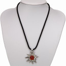 Velvet ribbon necklace with pendant Edelweiss red