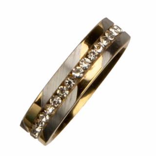 Stainless steel ring with stones, silver-gold, 6mm