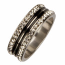 Stainless steel ring with stones, silver-black, 8mm