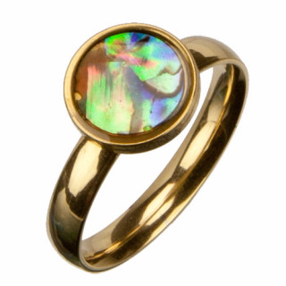 Stainless steel ring with shell, gold