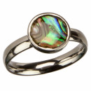 Stainless steel ring with shell, silver