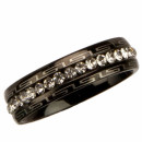 Stainless steel ring with stones, black, 6mm