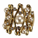 Fashion Ring with beads and stones, gold