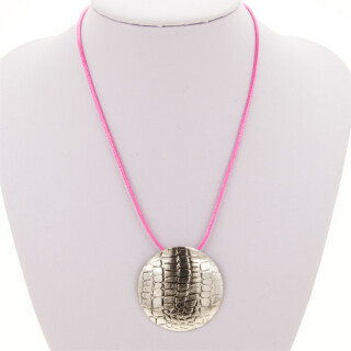 waxcord necklace pink with pendant circle 45mm