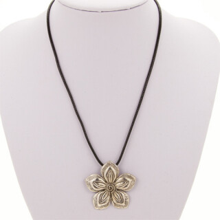 waxcord necklace black with pendant flower 43mm