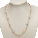 Necklace glass with natural stones, rose quartz