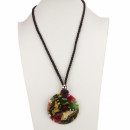 Long necklace with colourful shell pendant, 70cm
